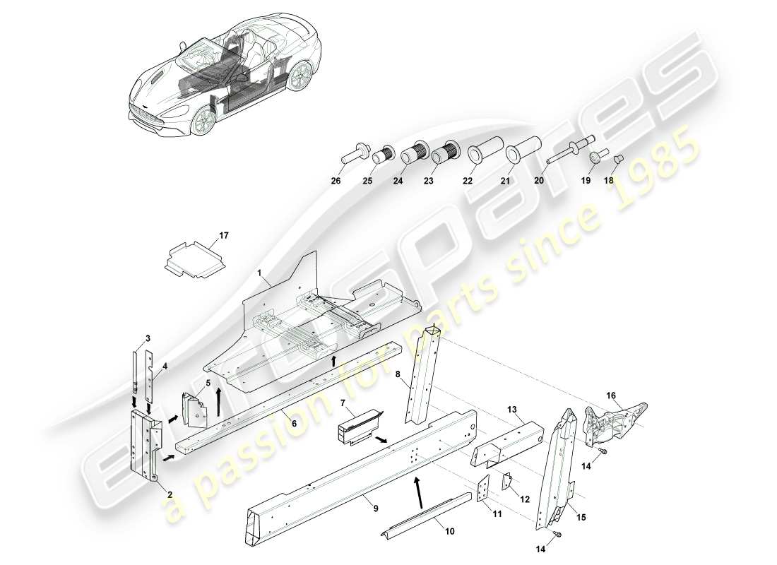 aston martin vanquish (2013) underbody, volante part diagram