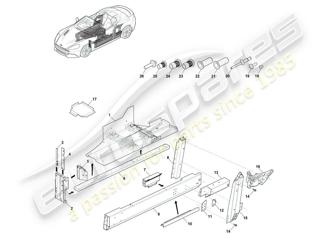 aston martin vanquish (2013) underbody, volante part diagram