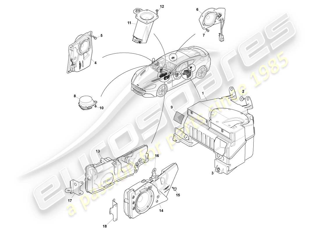 aston martin vanquish (2013) speakers, b&o part diagram