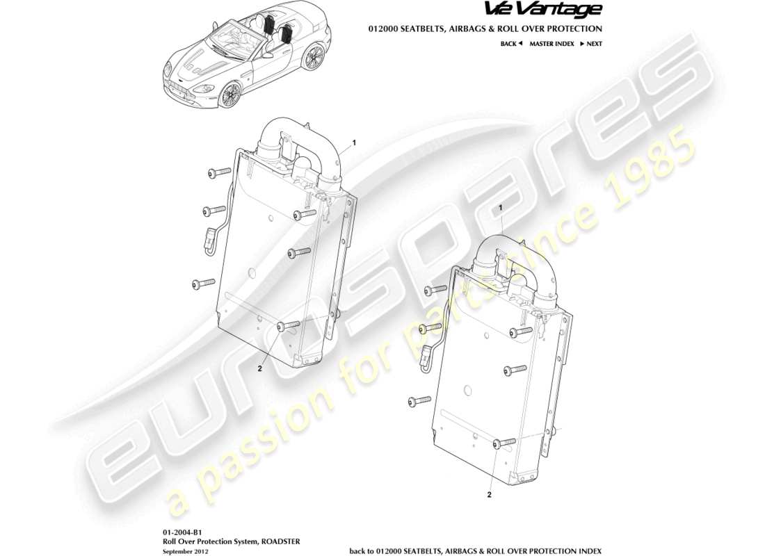 aston martin v12 vantage (2012) rops installation, roadster part diagram