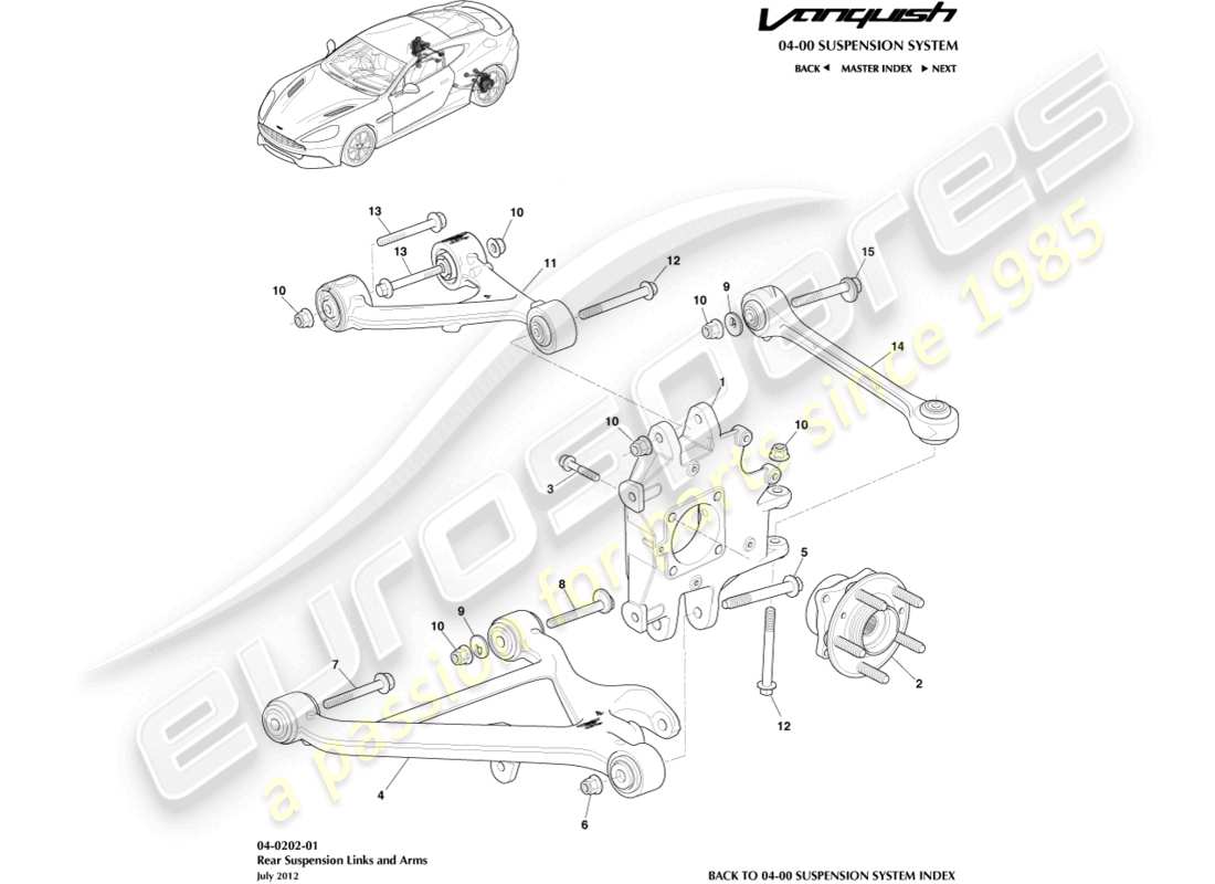 aston martin vanquish (2015) rear suspension assembly parts diagram