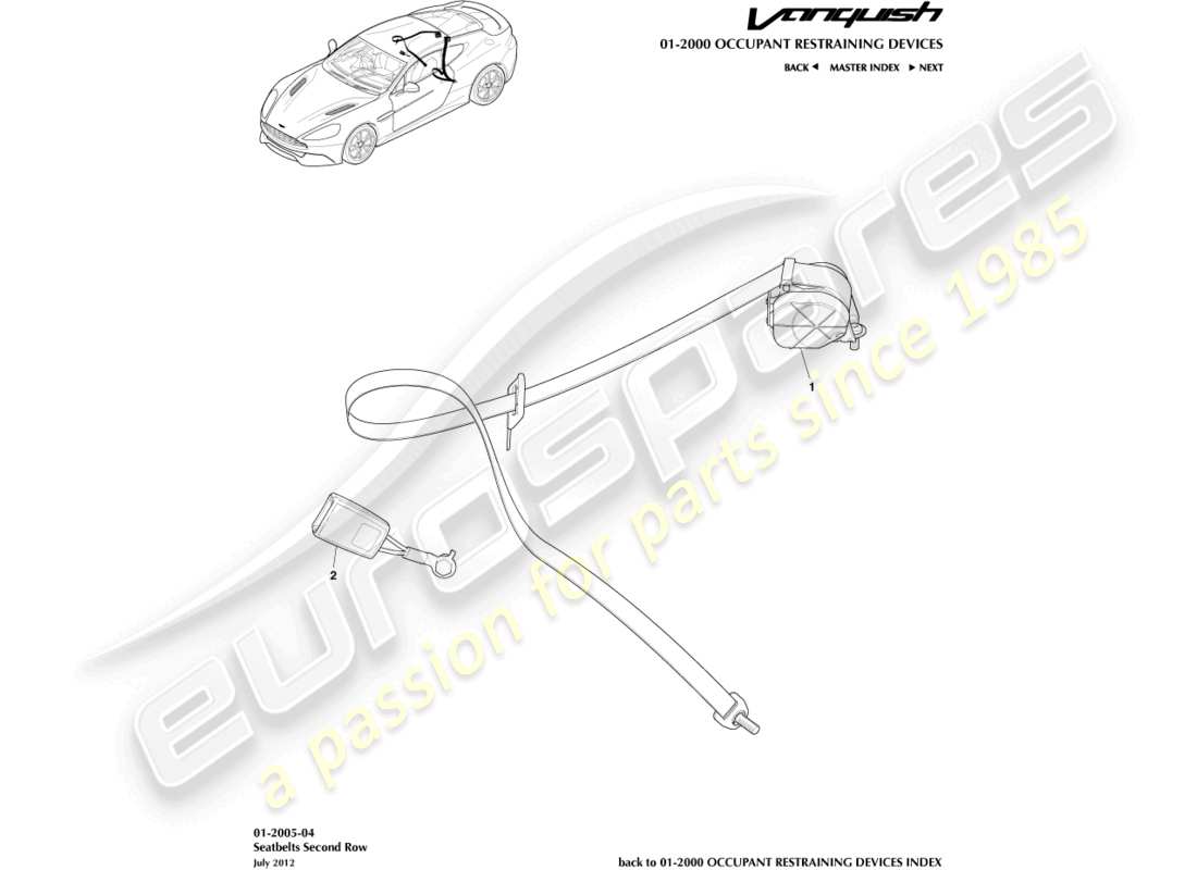 aston martin vanquish (2018) rear seat belts part diagram