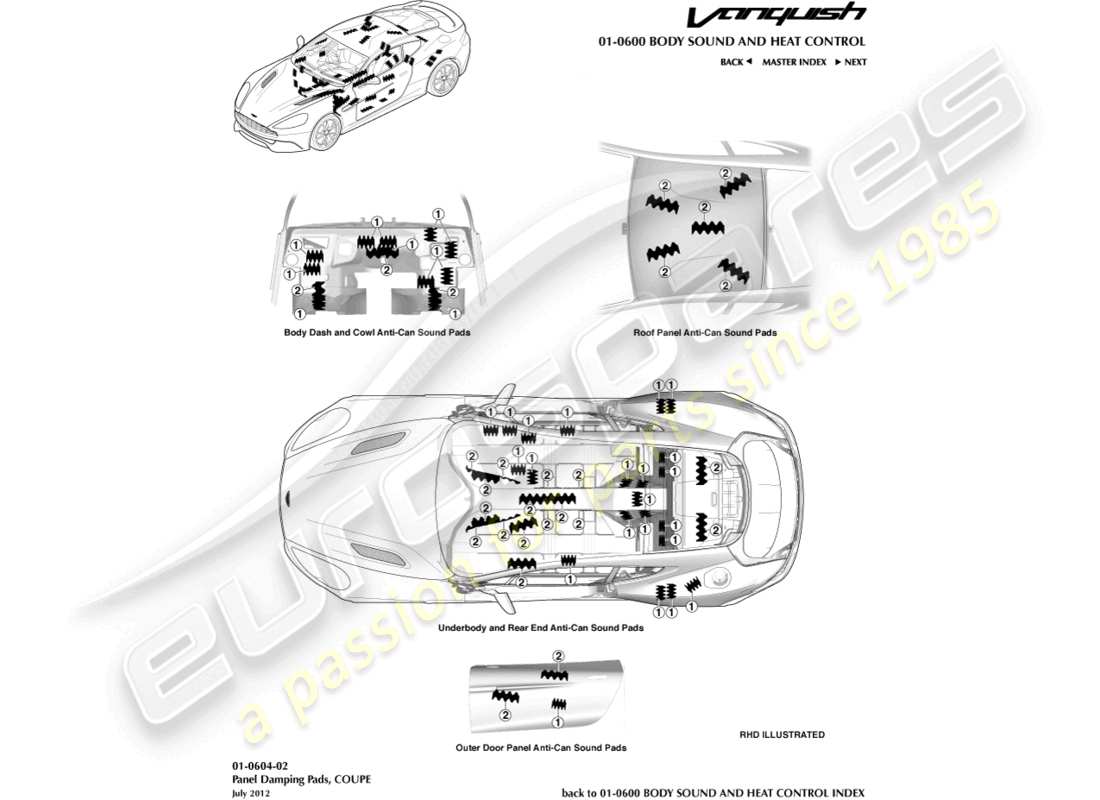 aston martin vanquish (2018) anti-can pads, coupe part diagram