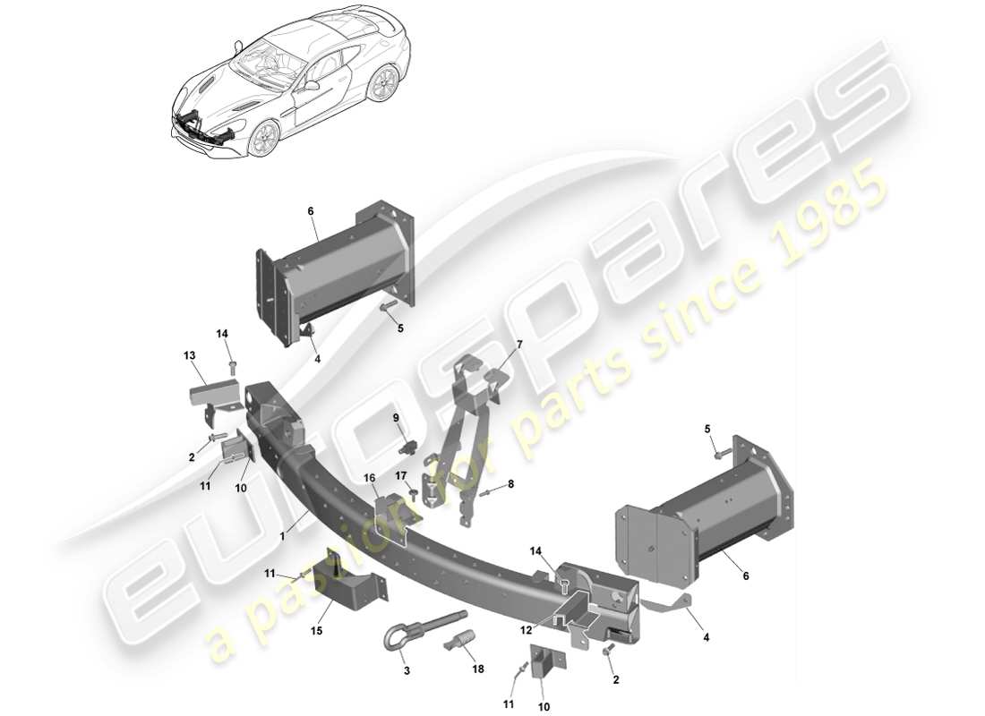 aston martin vanquish (2013) front bumper structure, federal part diagram