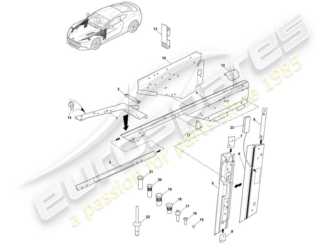 aston martin vanquish (2013) body frame, front part diagram