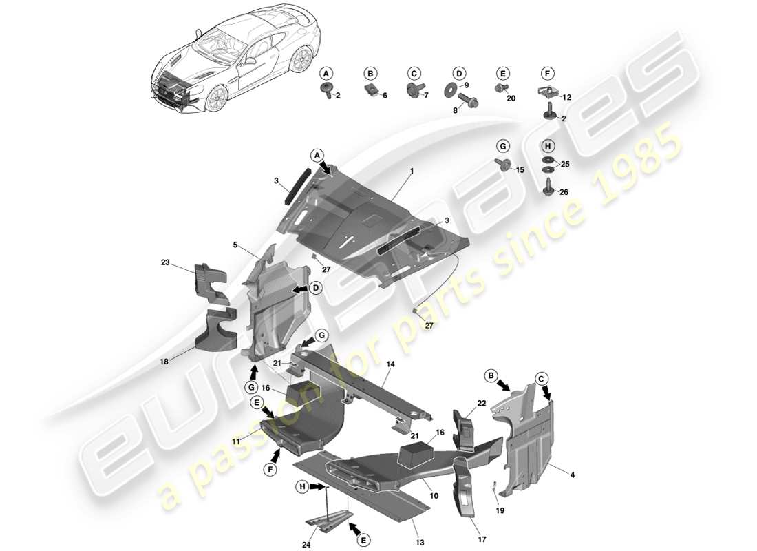 aston martin vanquish (2013) grille opening panel part diagram