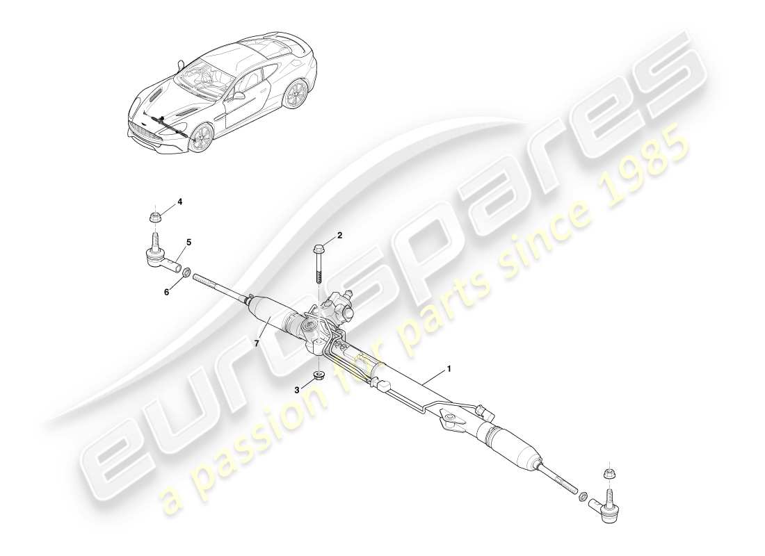 aston martin vanquish (2013) steering rack, rhd part diagram