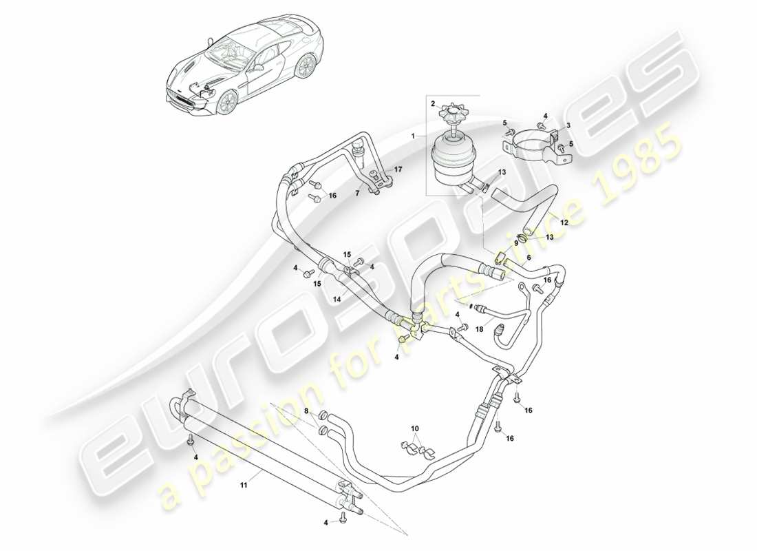 aston martin vanquish (2013) pas hoses, rhd to 15my part diagram