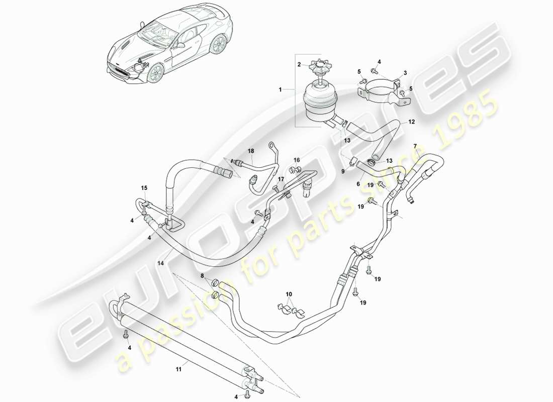 aston martin vanquish (2013) pas hoses, lhd to 15my part diagram