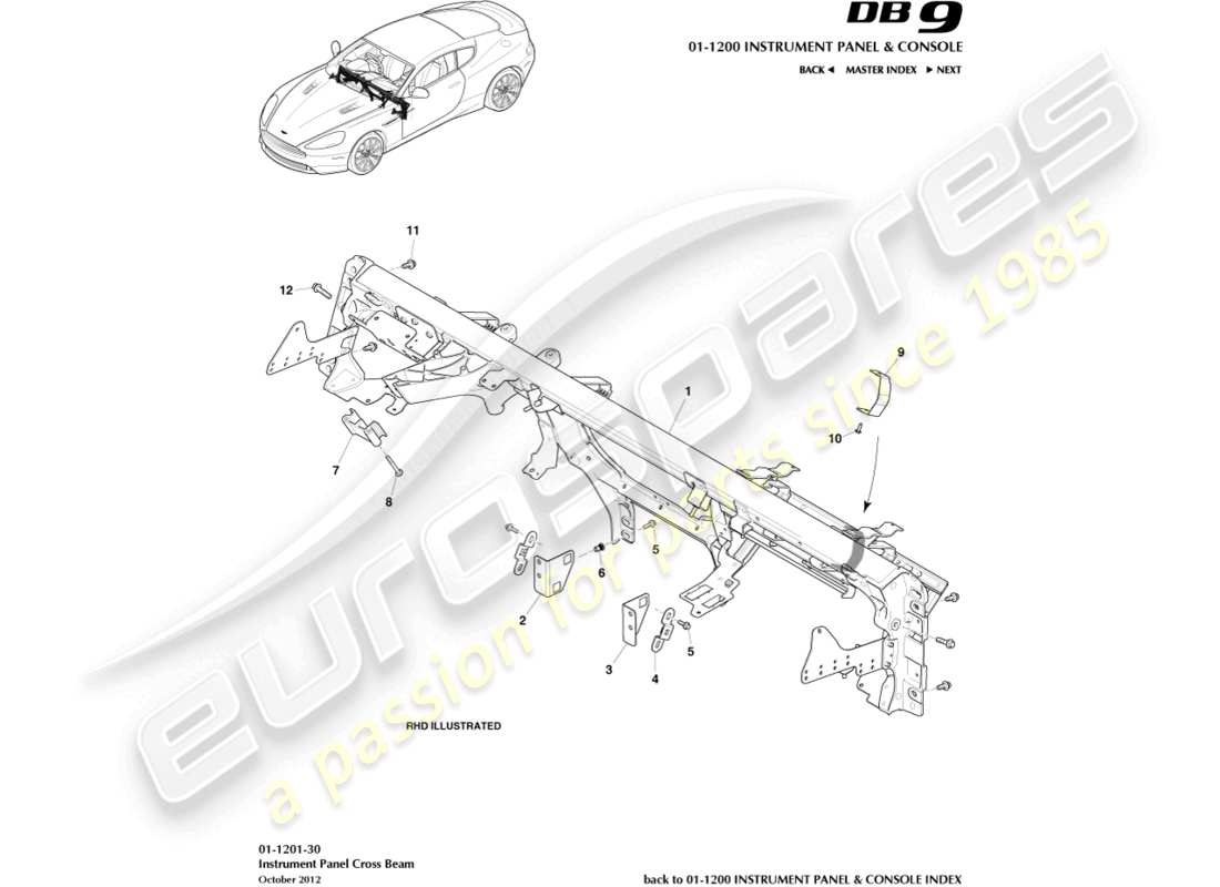 aston martin db9 (2015) ip cross beam part diagram