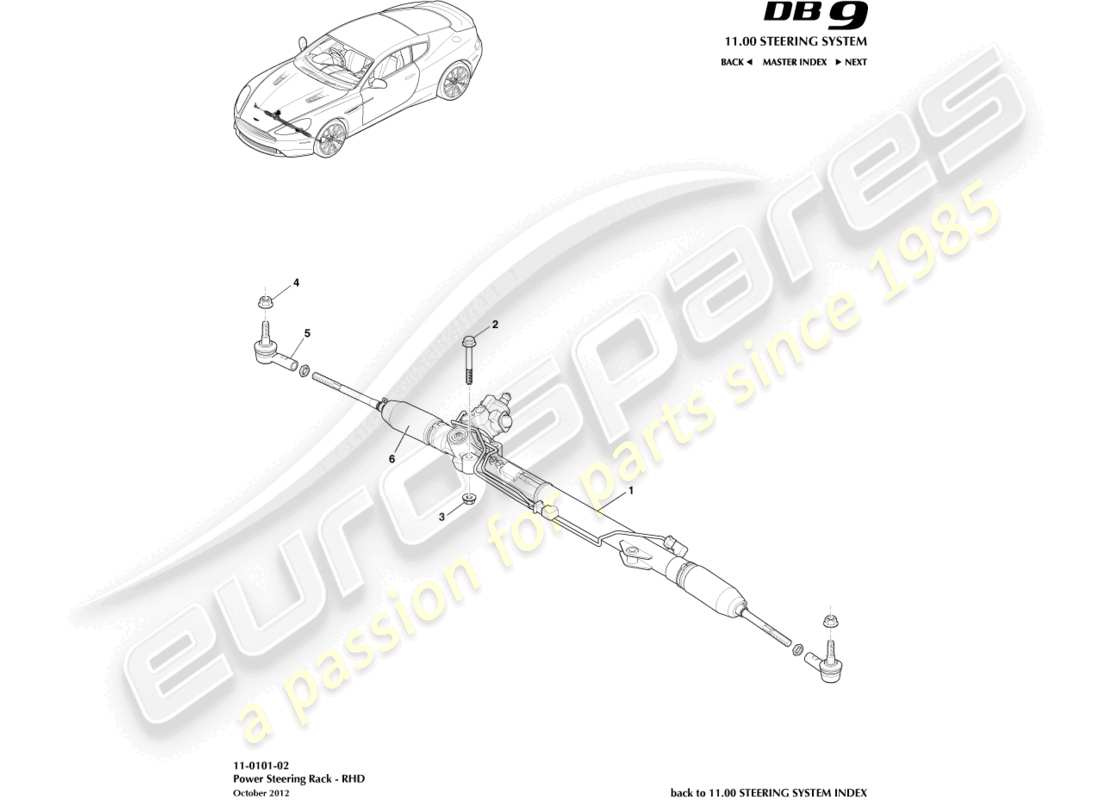 aston martin db9 (2015) steering rack, rhd part diagram