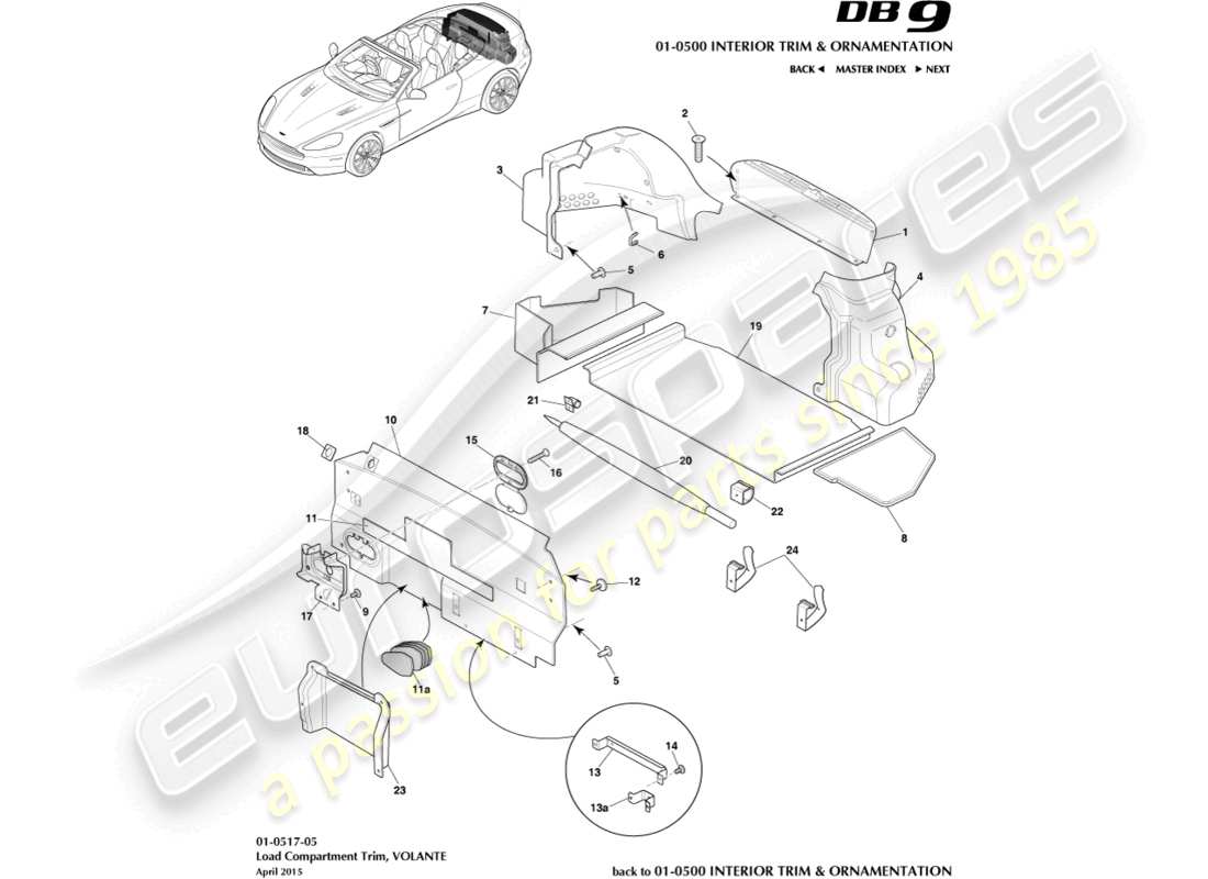 aston martin db9 (2016) load compartment trim, volante part diagram