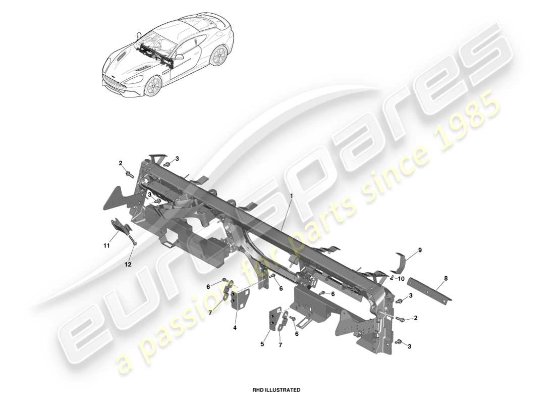 aston martin vanquish (2013) ip cross beam part diagram