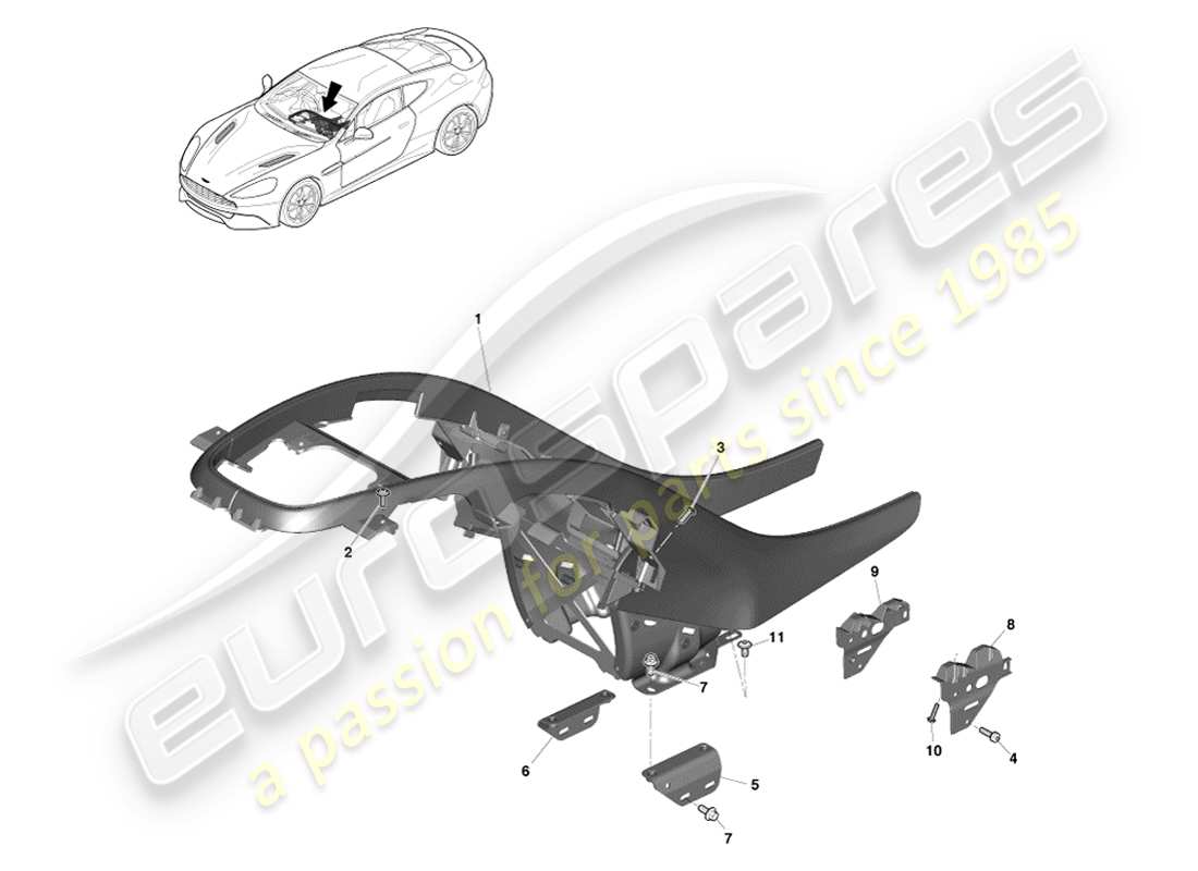 aston martin vanquish (2013) centre stack moulding part diagram