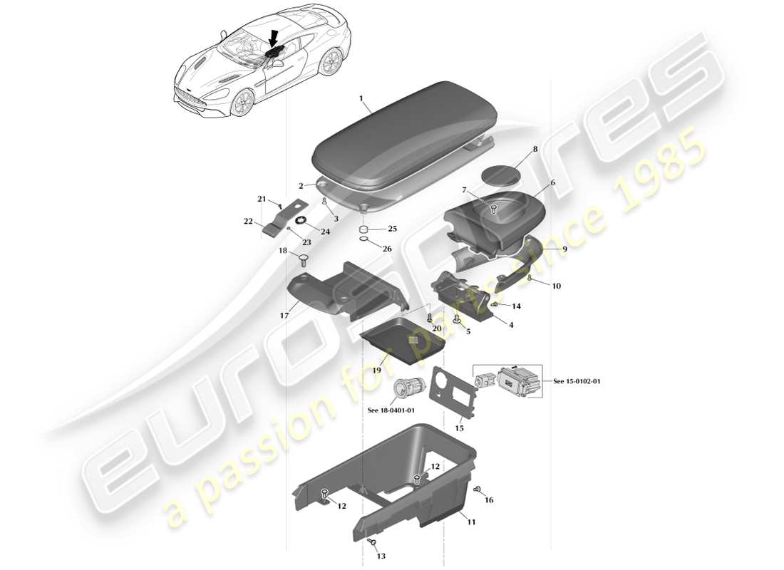 aston martin vanquish (2013) centre console armrest, page 1 part diagram