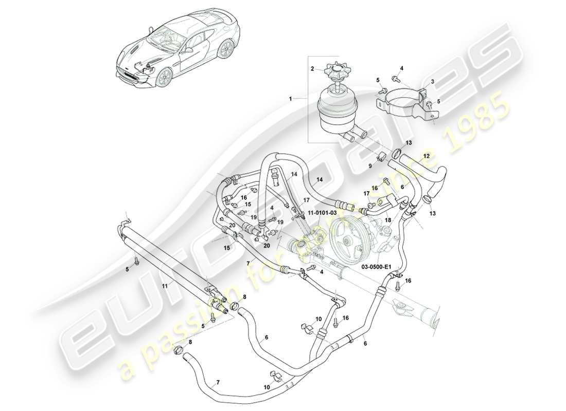 aston martin vanquish (2013) pas hoses, rhd 15my on part diagram