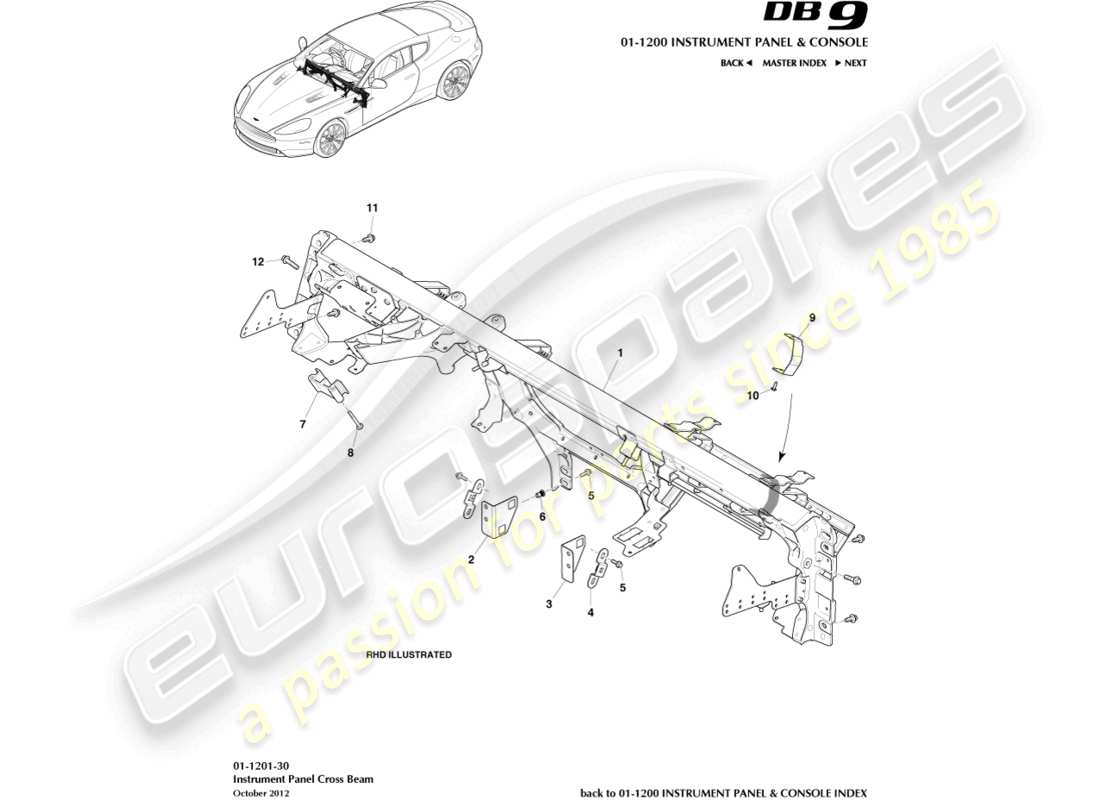 aston martin db9 (2014) ip cross beam parts diagram