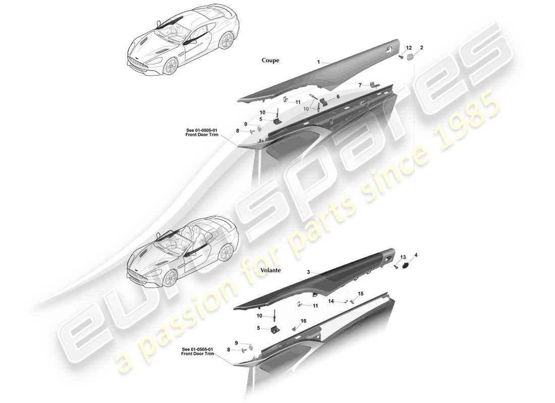aston martin vanquish (2014) door top roll part diagram