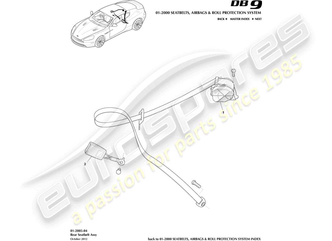 aston martin db9 (2014) rear seat belts parts diagram