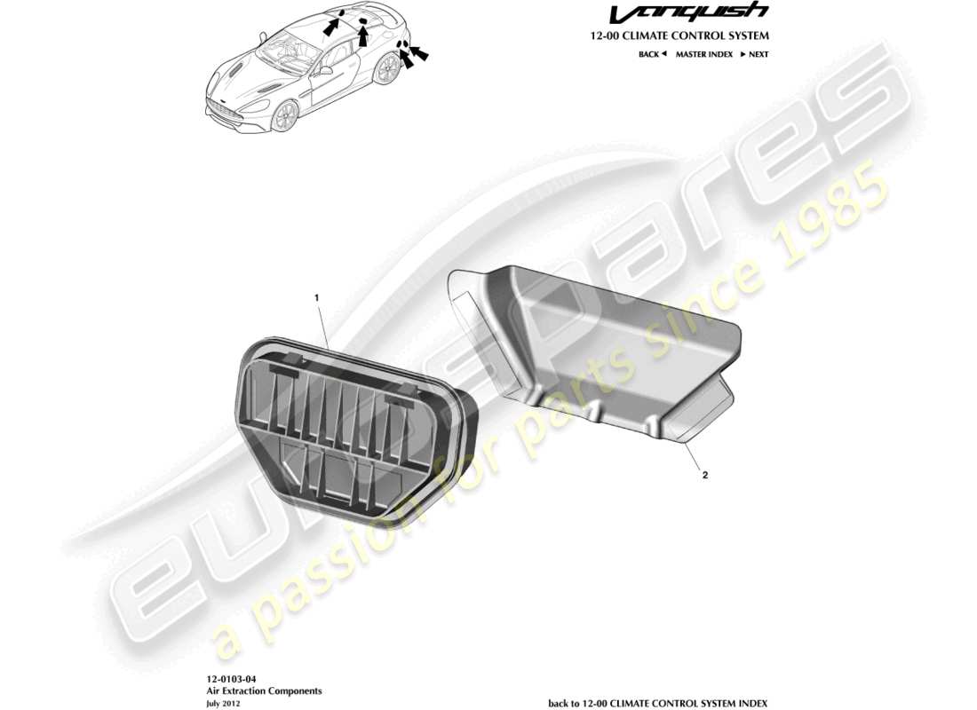 aston martin vanquish (2018) air extraction components part diagram