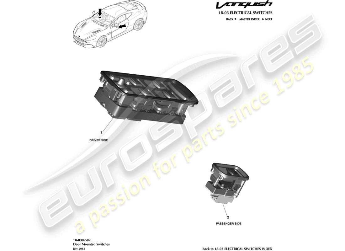 aston martin vanquish (2018) door mounted switches part diagram