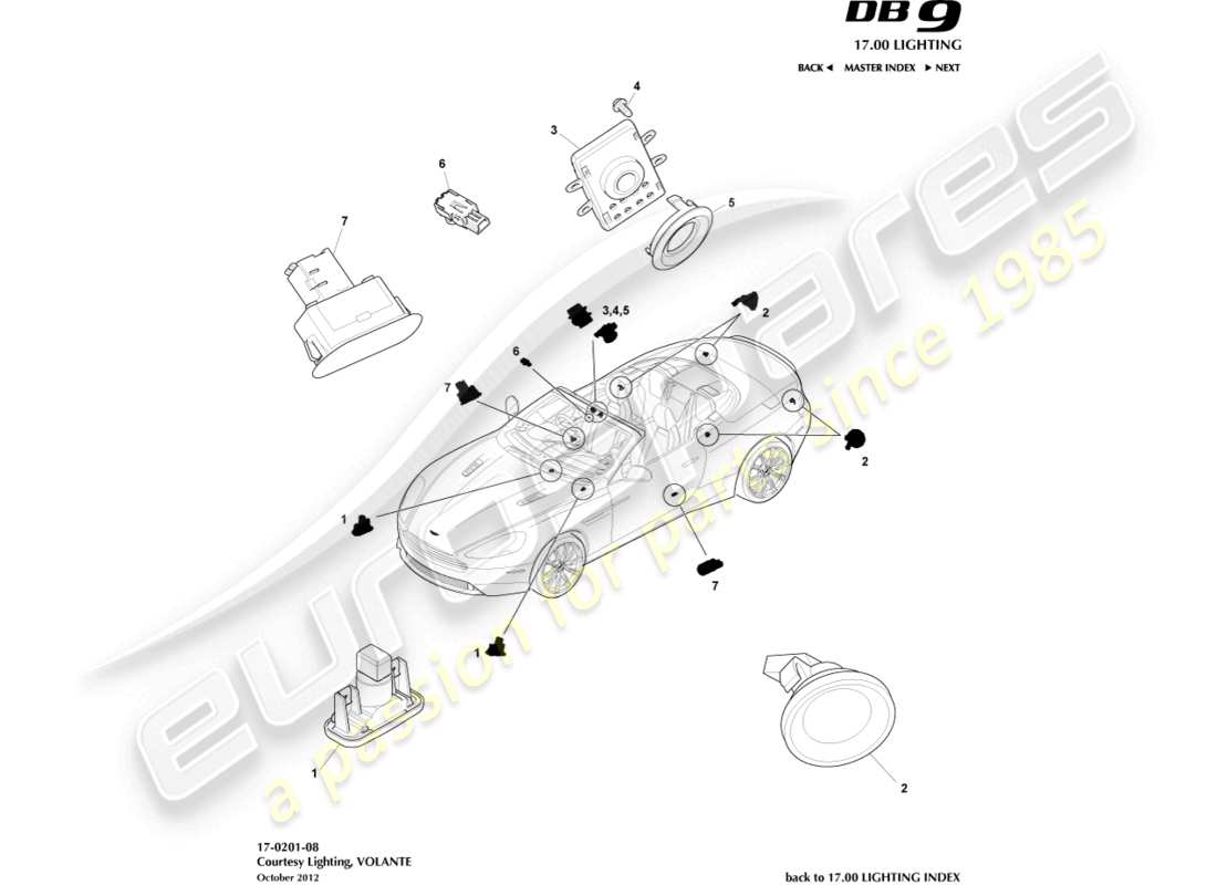 aston martin db9 (2014) courtesy lighting, volante parts diagram