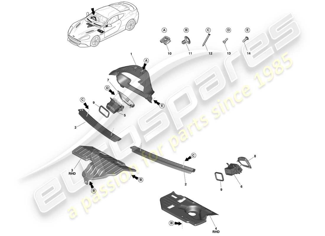 aston martin vanquish (2014) applied parts part diagram