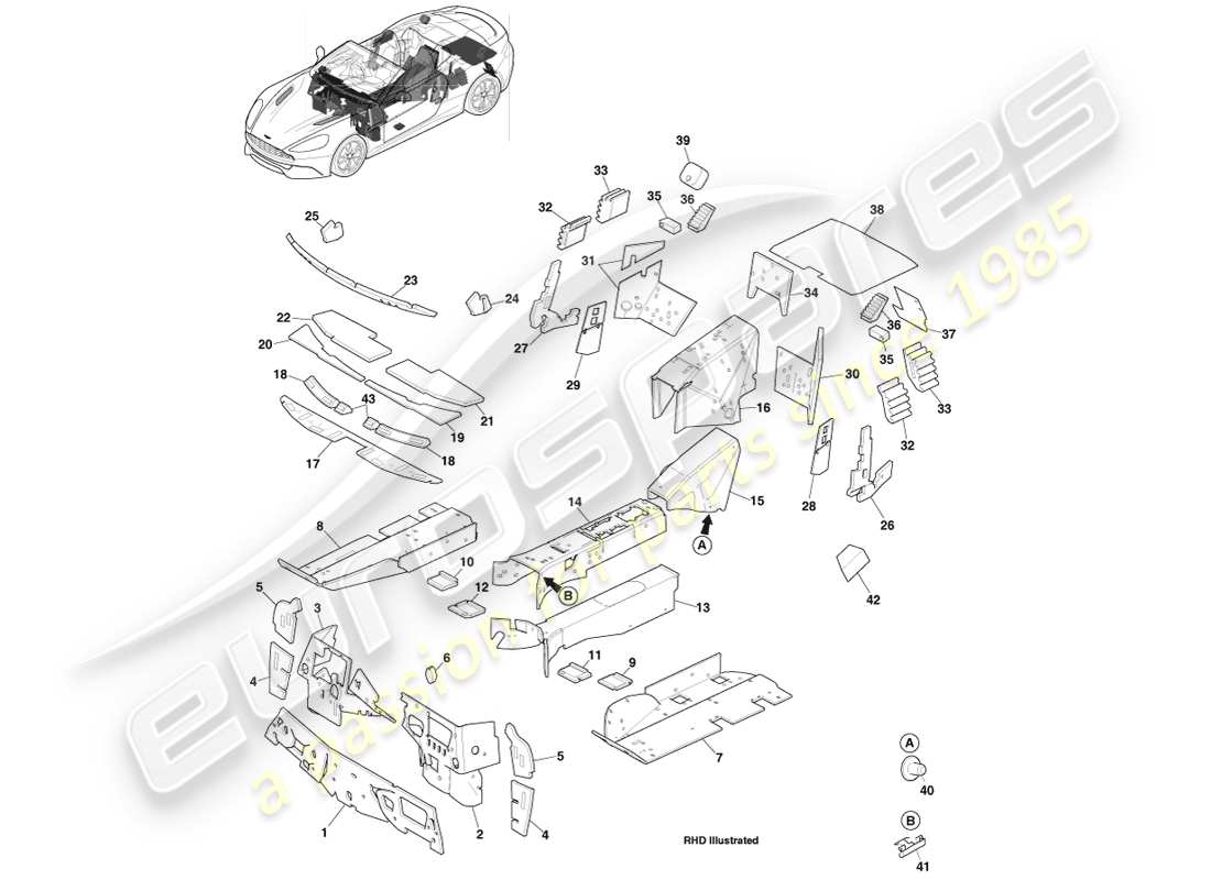 aston martin vanquish (2014) noise insulation, volante part diagram