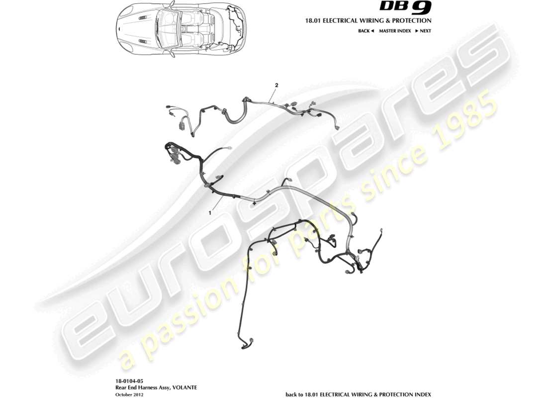 aston martin db9 (2015) rear end harness, volante part diagram