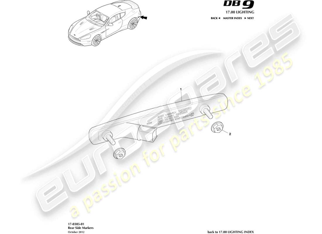 aston martin db9 (2016) rear side markers part diagram