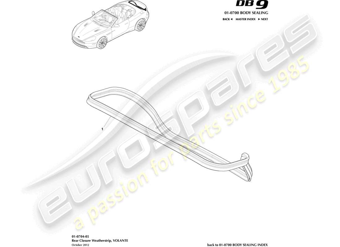 aston martin db9 (2015) rear closure weatherstrip, volante part diagram