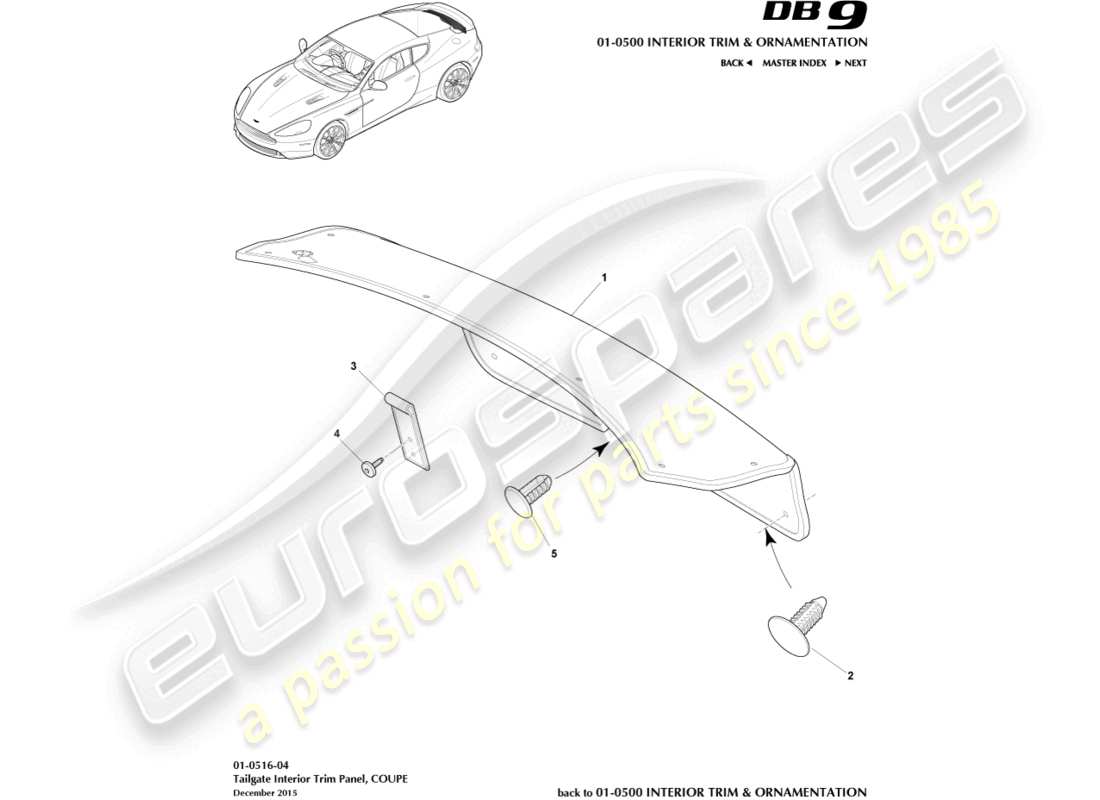 aston martin db9 (2015) tailgate trim panel, coupe part diagram