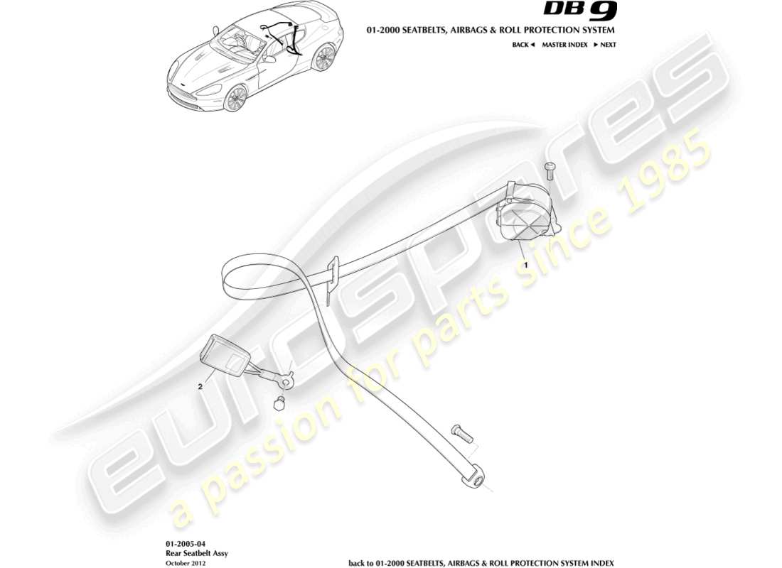 aston martin db9 (2015) rear seat belts part diagram