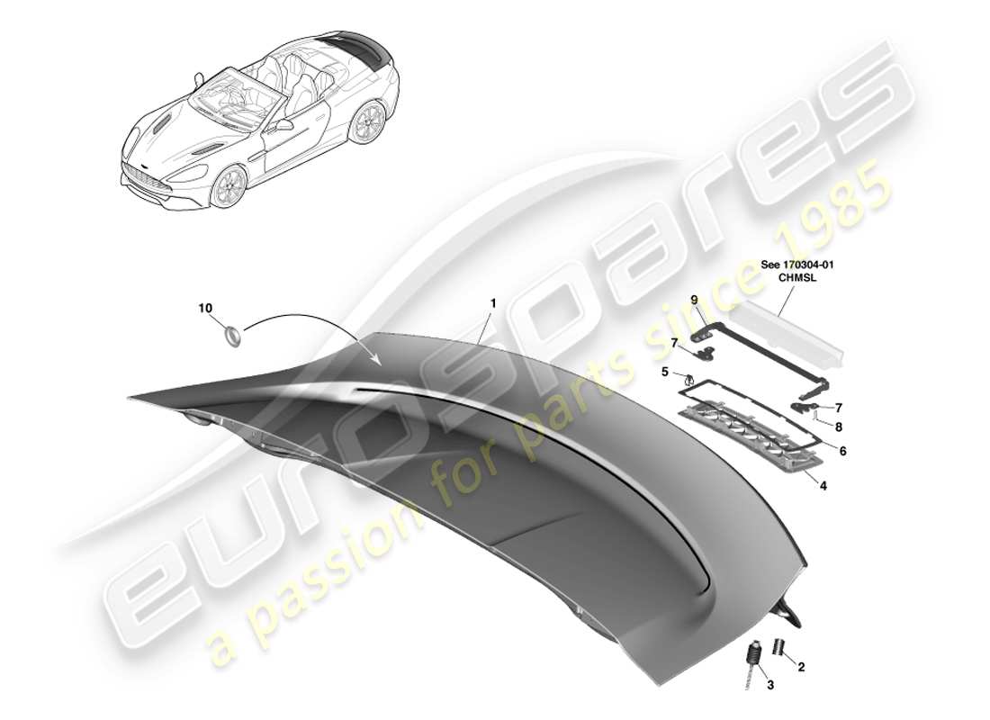aston martin vanquish (2014) decklid assembly, volante part diagram