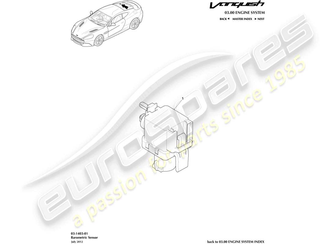 aston martin vanquish (2018) barometric sensor part diagram