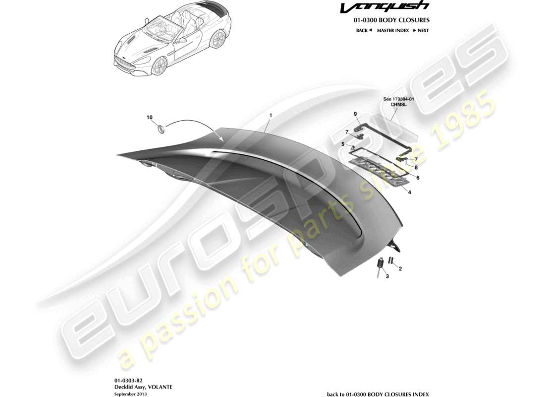 aston martin vanquish (2017) decklid assembly, volante part diagram