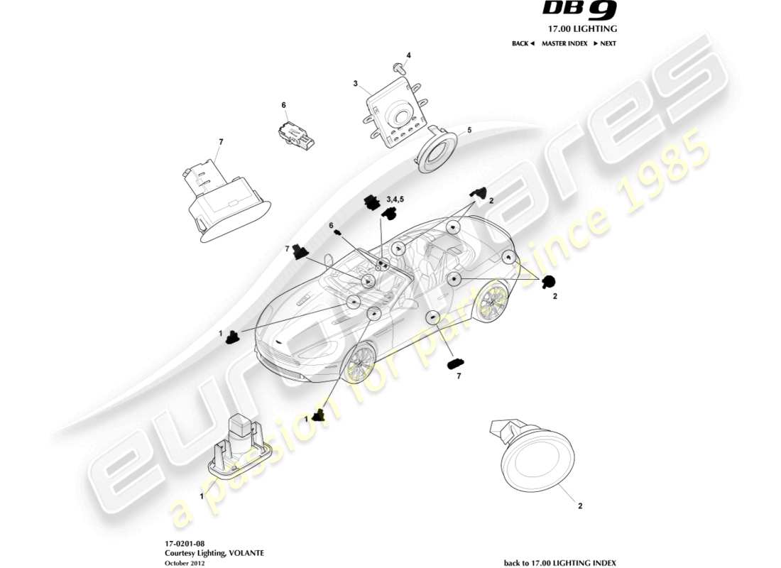 aston martin db9 (2015) courtesy lighting, volante part diagram