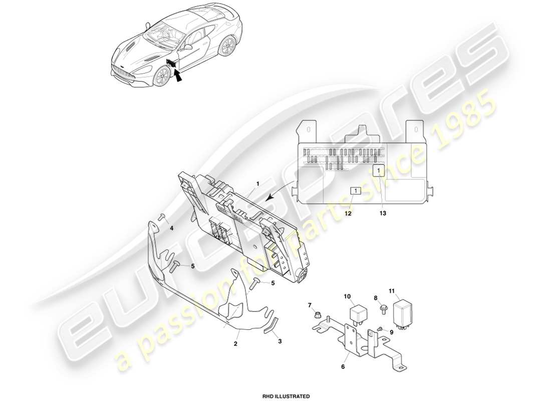 aston martin vanquish (2013) passenger compartment fusebox part diagram