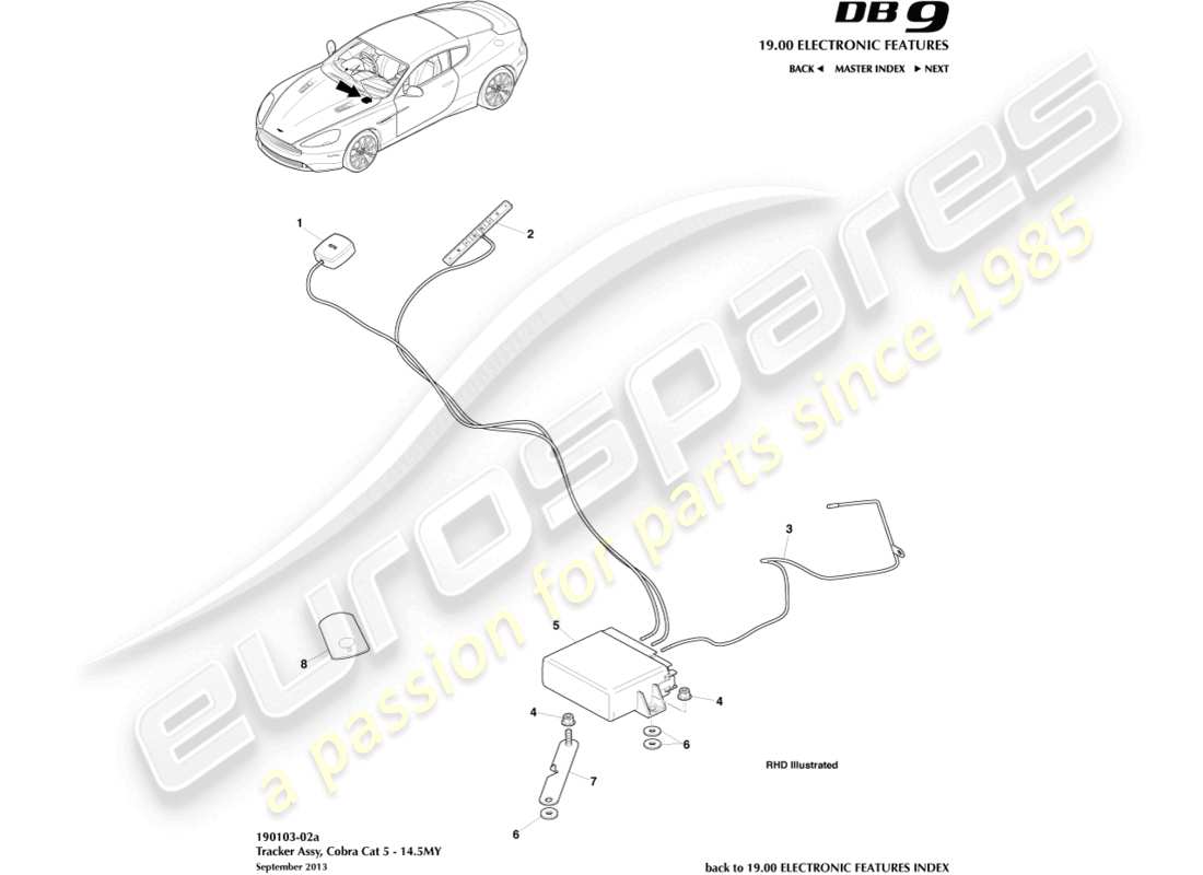 aston martin db9 (2015) cobra cat 5 tracker, 14.5my part diagram