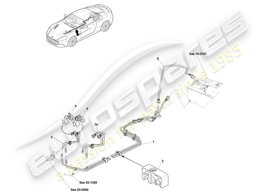 aston martin vanquish (2013) fuel distribution, 15my on part diagram