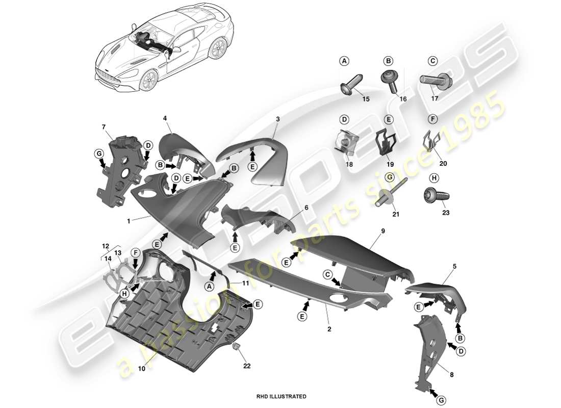 aston martin vanquish (2013) ip trimmed panels part diagram