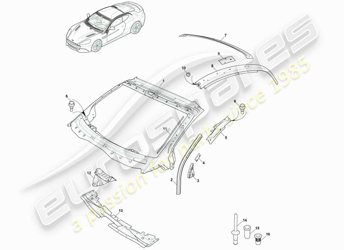 aston martin vanquish (2013) body dash & cowl, coupe part diagram