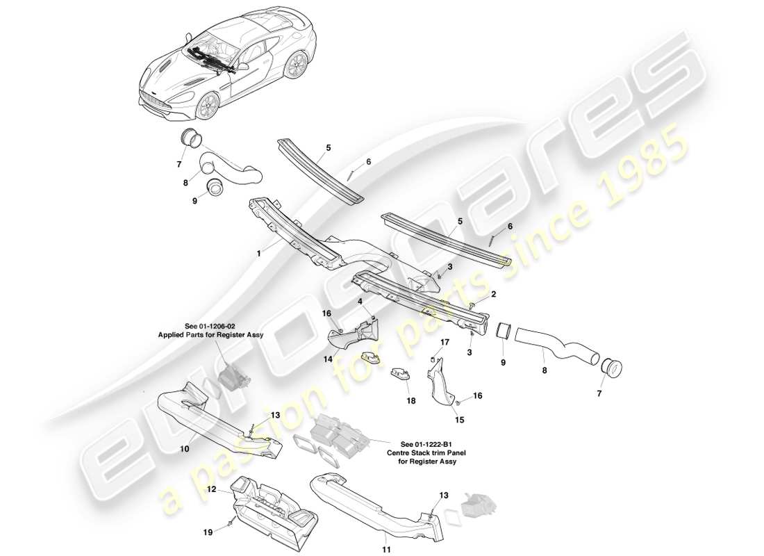 aston martin vanquish (2013) air distribution components part diagram