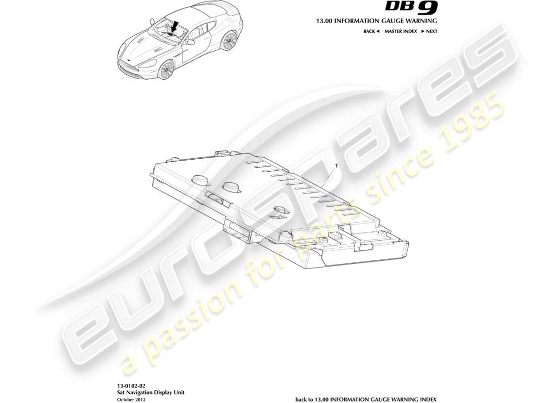 aston martin db9 (2015) sat nav display part diagram