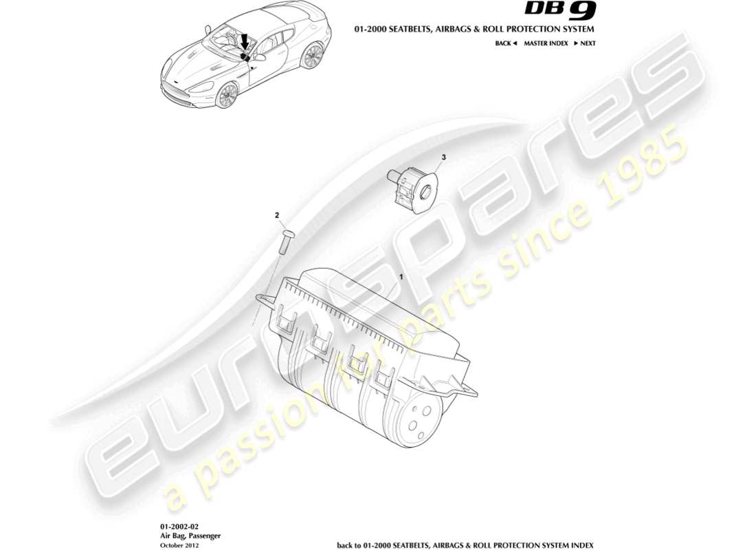 aston martin db9 (2015) airbag, passenger part diagram