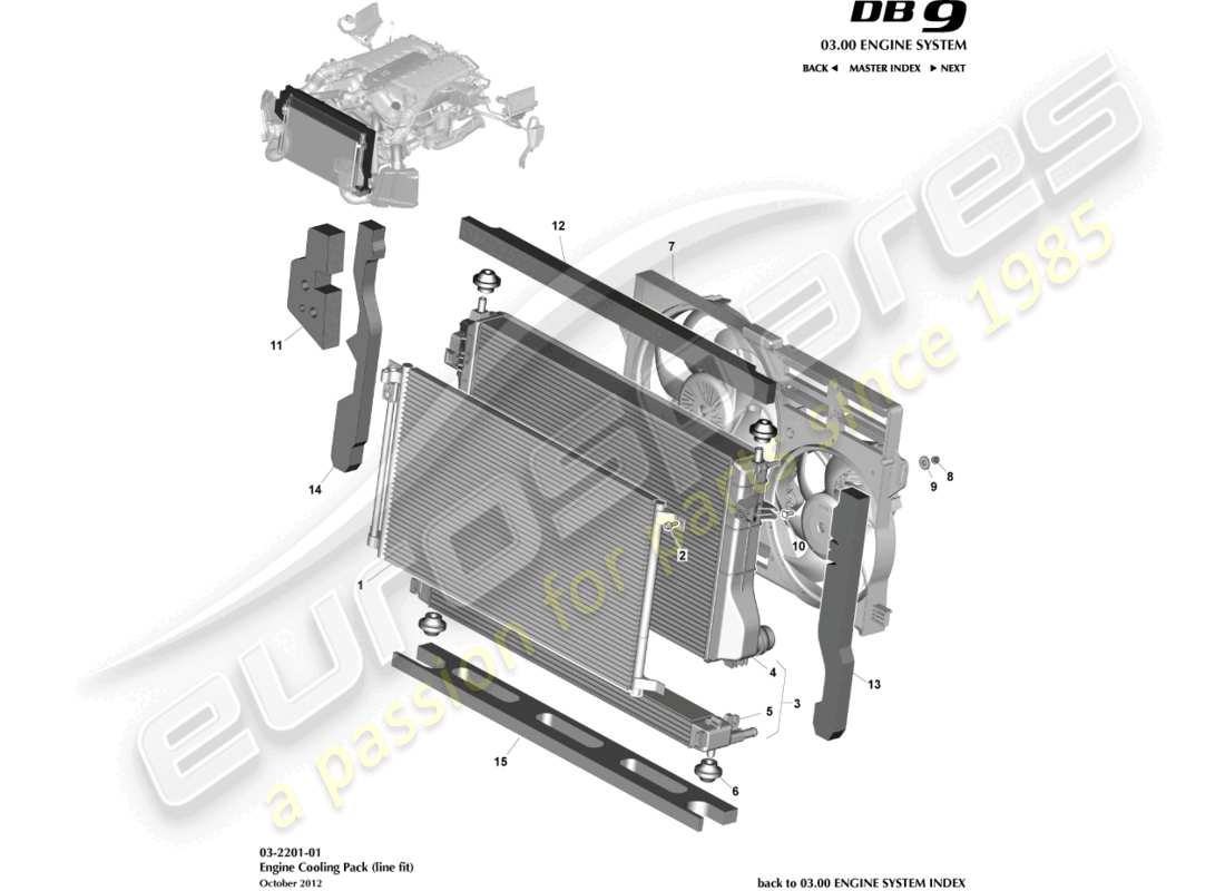 aston martin db9 (2015) engine cooling, line fit part diagram