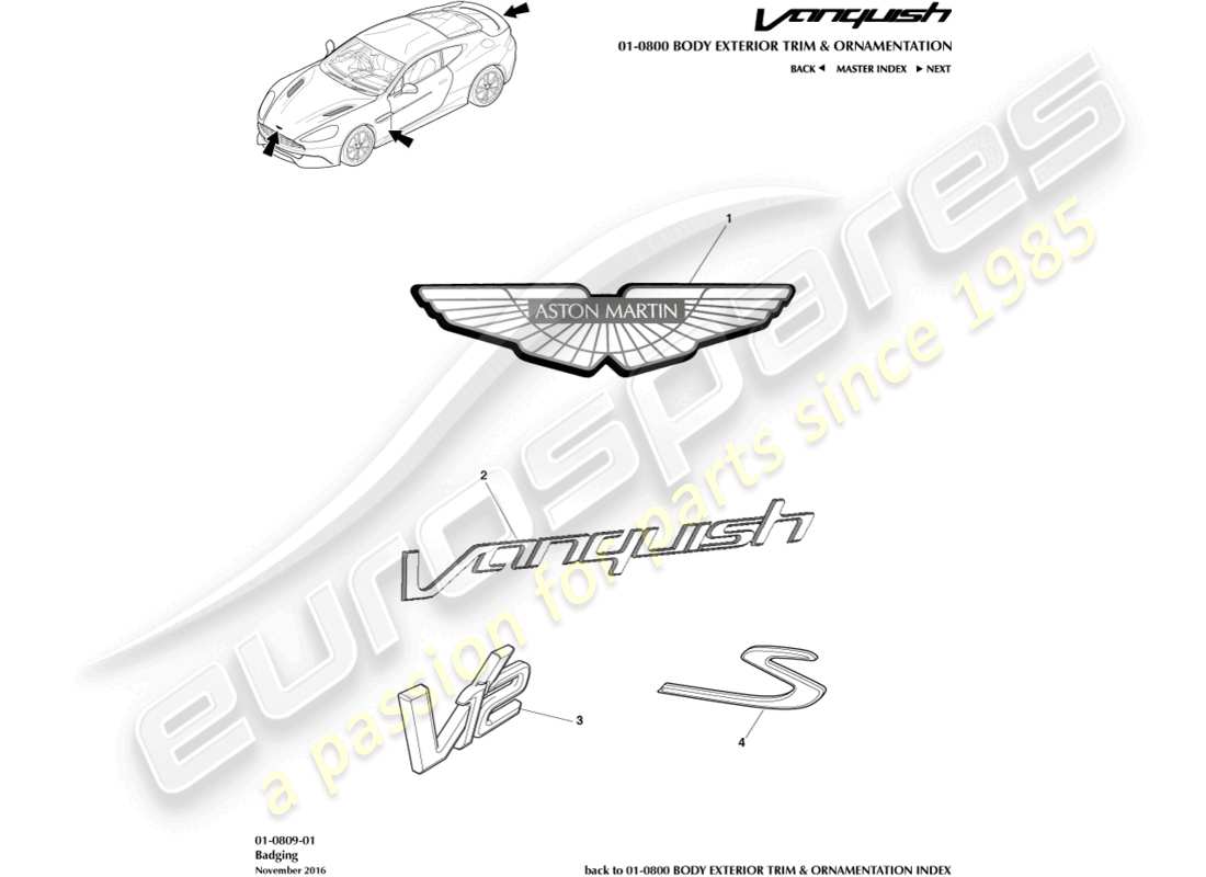 aston martin vanquish (2018) badging part diagram