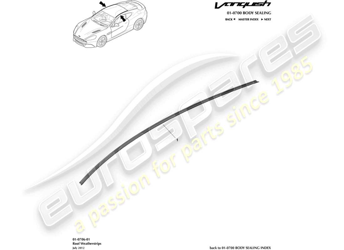 aston martin vanquish (2018) roof opening weatherstrip, volante part diagram