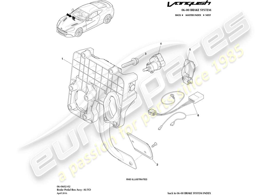aston martin vanquish (2016) brake actuator assembly part diagram