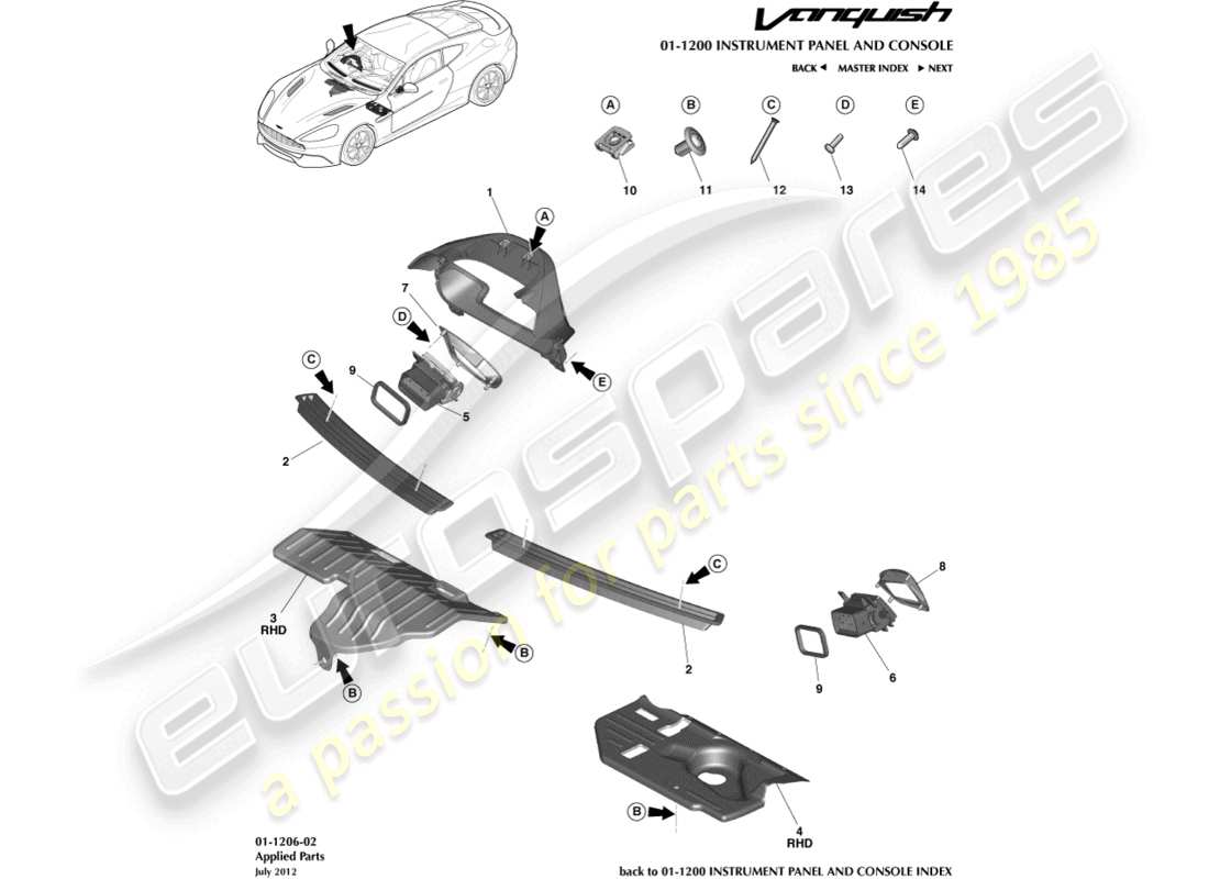 aston martin vanquish (2016) applied parts part diagram